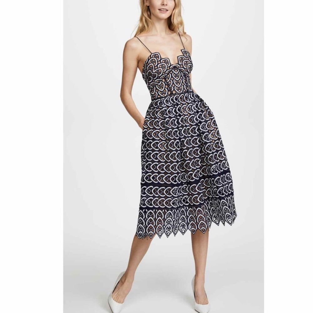 Self Portrait Sweetheart Azalea Blue Midi Length Dress‎ Size 2